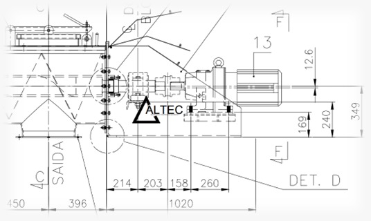 Detalhe acionamento rosca transportadora