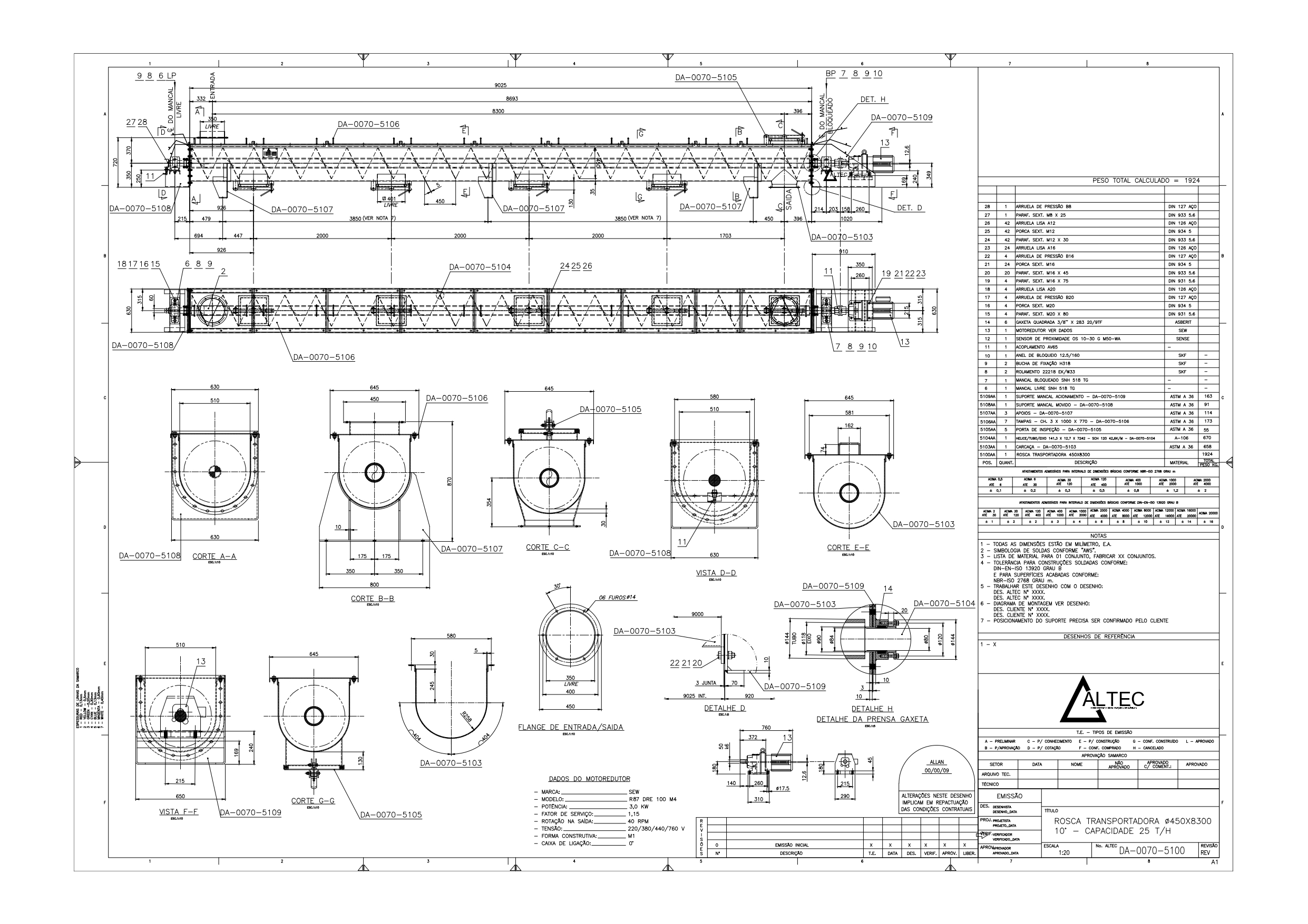 Projeto de Rosca Transportadora - Capacidade 25 T/H